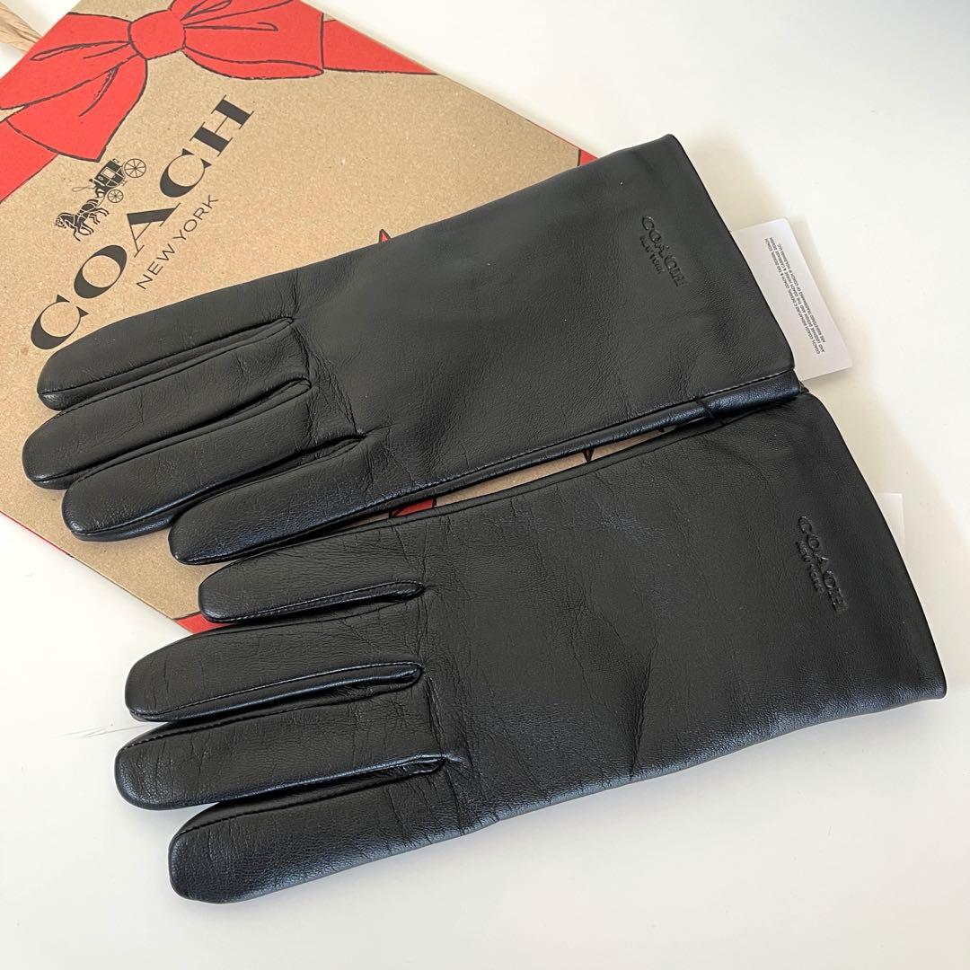 コーチ☆新品☆レザーテック スマホ対応 グローブ 手袋/ブラック 黒 S