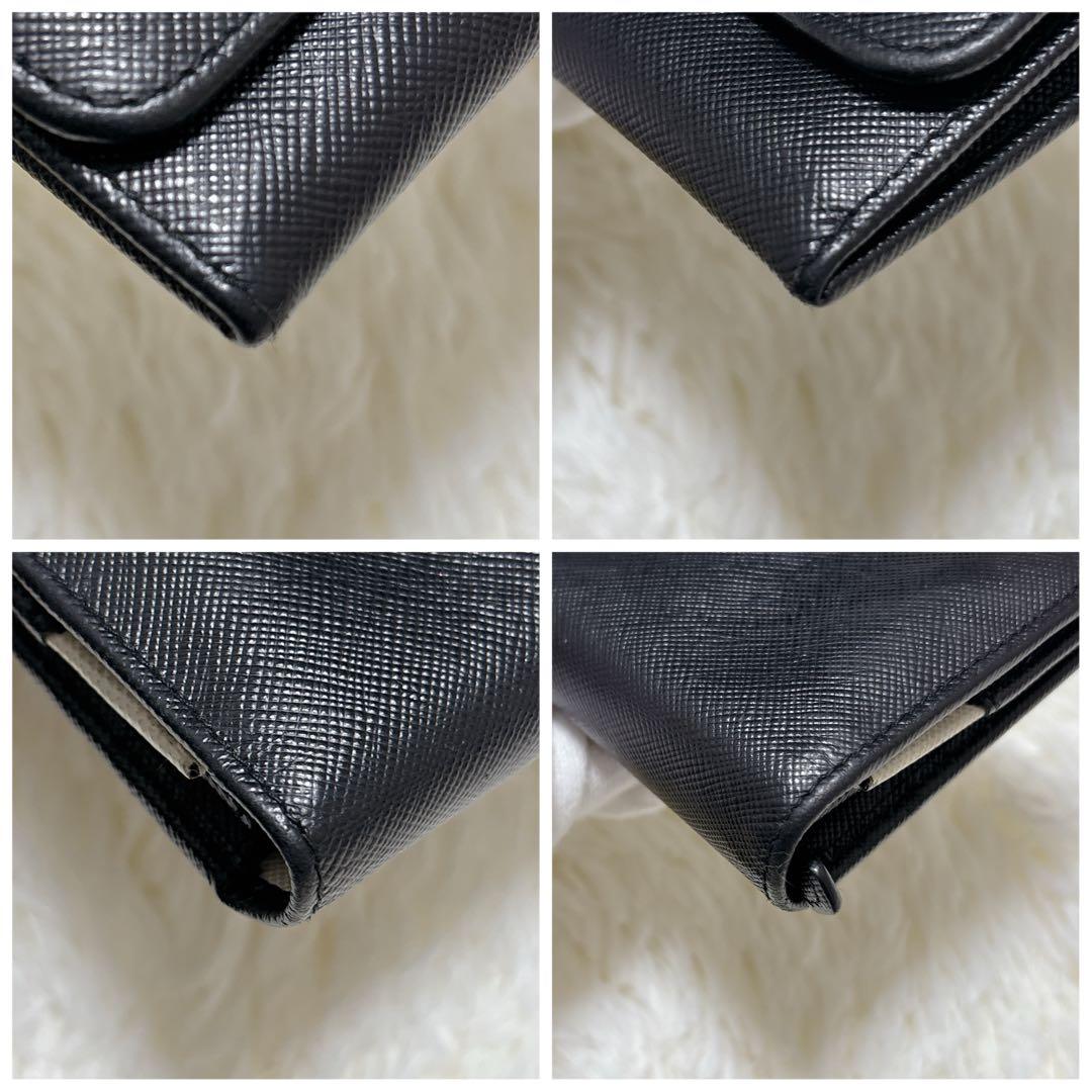 美品✨プラダ バイカラー フラップ 長財布 サフィアーノ ゴールド金具 黒 白