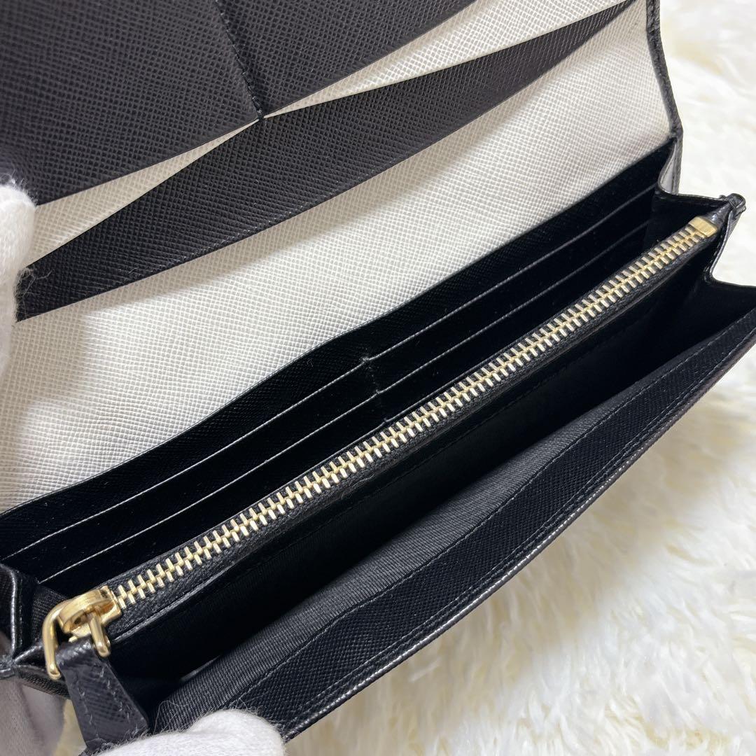 美品✨プラダ バイカラー フラップ 長財布 サフィアーノ ゴールド金具 黒 白