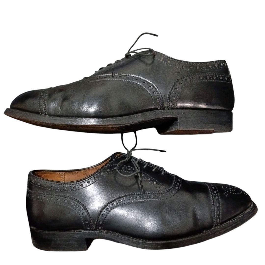 Alden ブラックカーフ セミブローグ パンチドキャップトゥ ビジネスシューズ