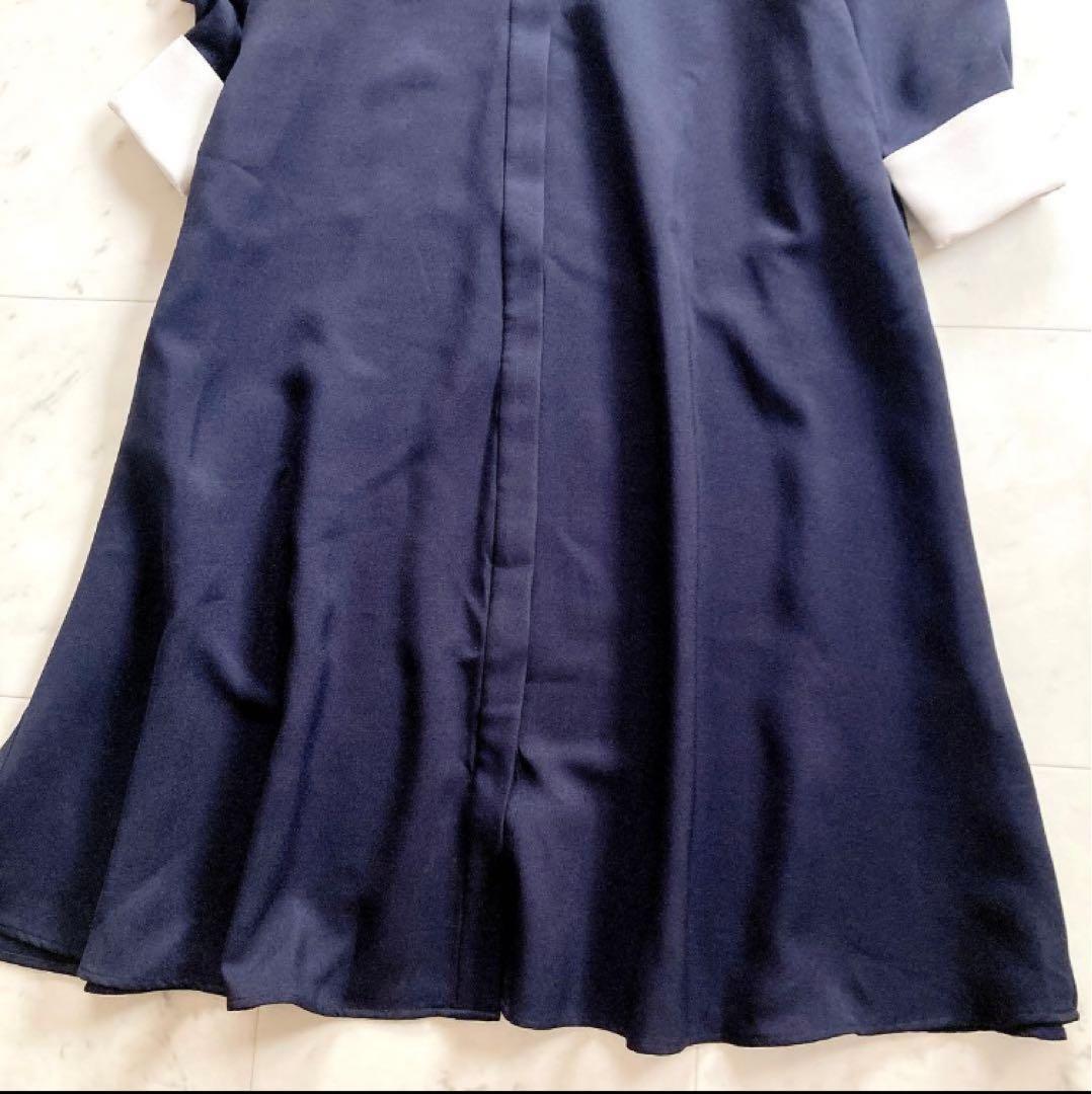 極美品　SHIPS any ダブルクロス　Aラインシャツワンピース　ネイビー