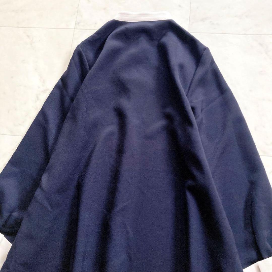 極美品　SHIPS any ダブルクロス　Aラインシャツワンピース　ネイビー