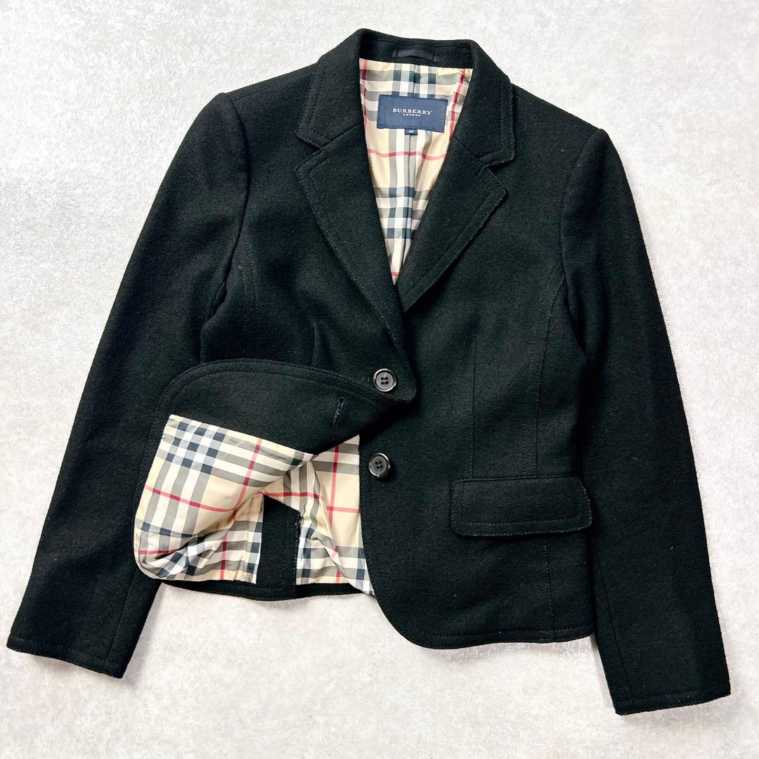 バーバリーロンドン　アンゴラ混　ノバチェックウールジャケット　2つ釦　40 L