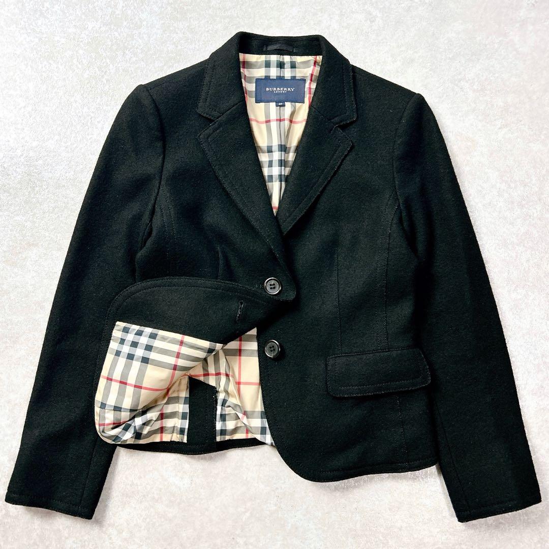 バーバリーロンドン　アンゴラ混　ノバチェックウールジャケット　2つ釦　40 L