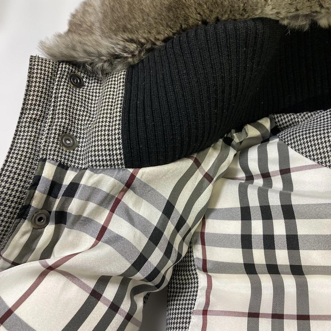 レア★バーバリーブラックレーベル 千鳥 フード リアルファー ダウンベスト L