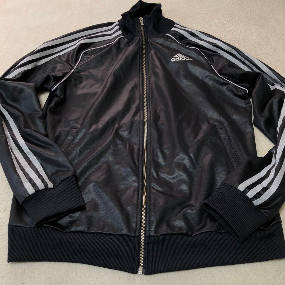 adidas　光沢デザイン　ジャージ上下　セットアップ　ブラック　y2k