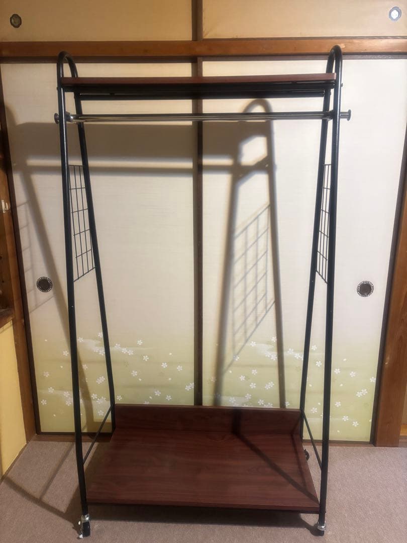 ベルメゾン　オリジナル　棚付きハンガーラック ブラック×ブラウン 幅90cm