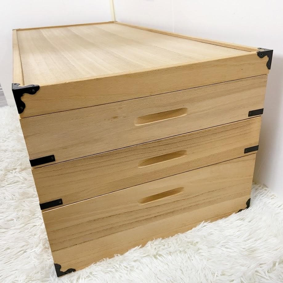 美品！ 桐箱 衣装箱 蓋つき 衣装ケース 桐ケース 3段 着物 【中古品】★