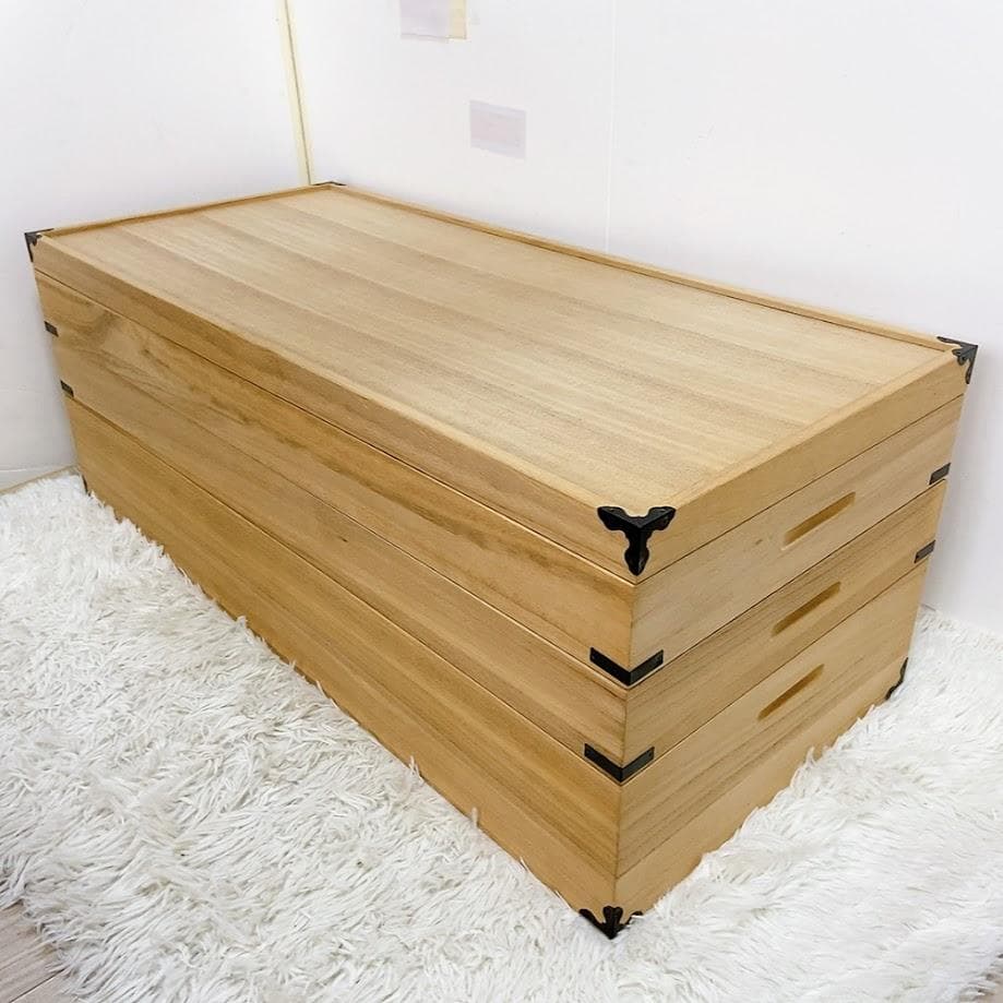 美品！ 桐箱 衣装箱 蓋つき 衣装ケース 桐ケース 3段 着物 【中古品】★