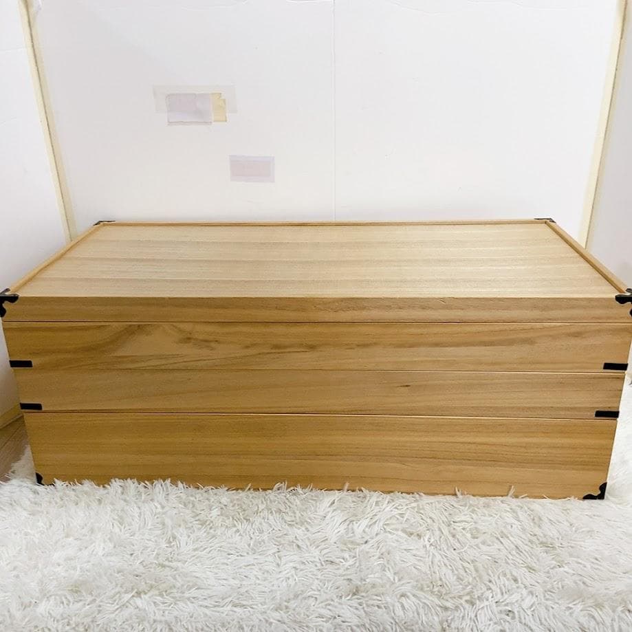 美品！ 桐箱 衣装箱 蓋つき 衣装ケース 桐ケース 3段 着物 【中古品】★