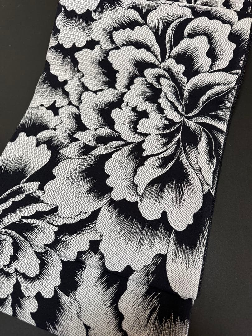 【銘品新品】京の名工認定「斉藤三才氏作」黒地「大牡丹文様」ジャガード織