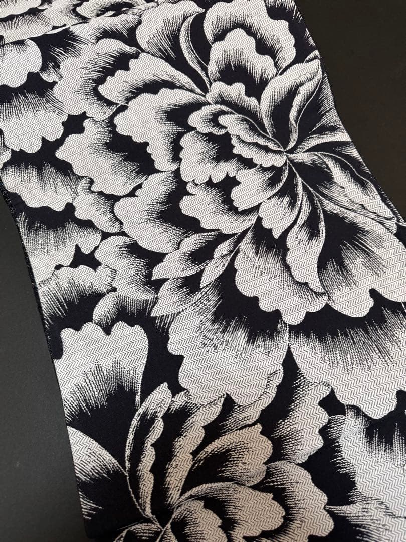 【銘品新品】京の名工認定「斉藤三才氏作」黒地「大牡丹文様」ジャガード織