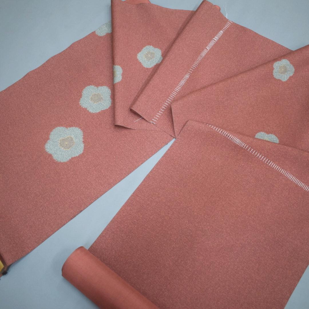 M20-20 新品 正絹 染大島 訪問着 仮絵羽解き 灰赤茶系 梅