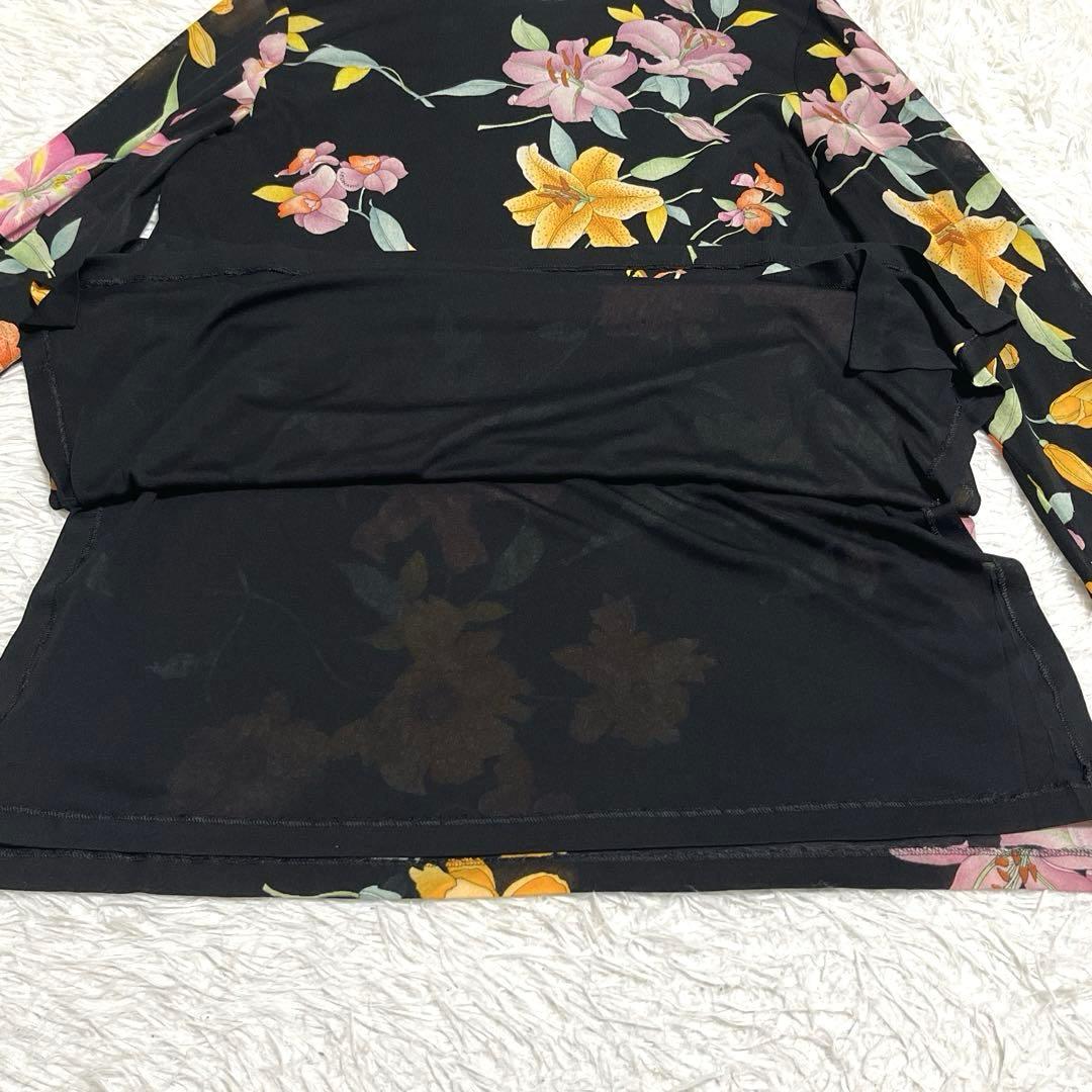 【稀少サイズ LL】レオナール チュニック カンカン素材 花柄 ブラック