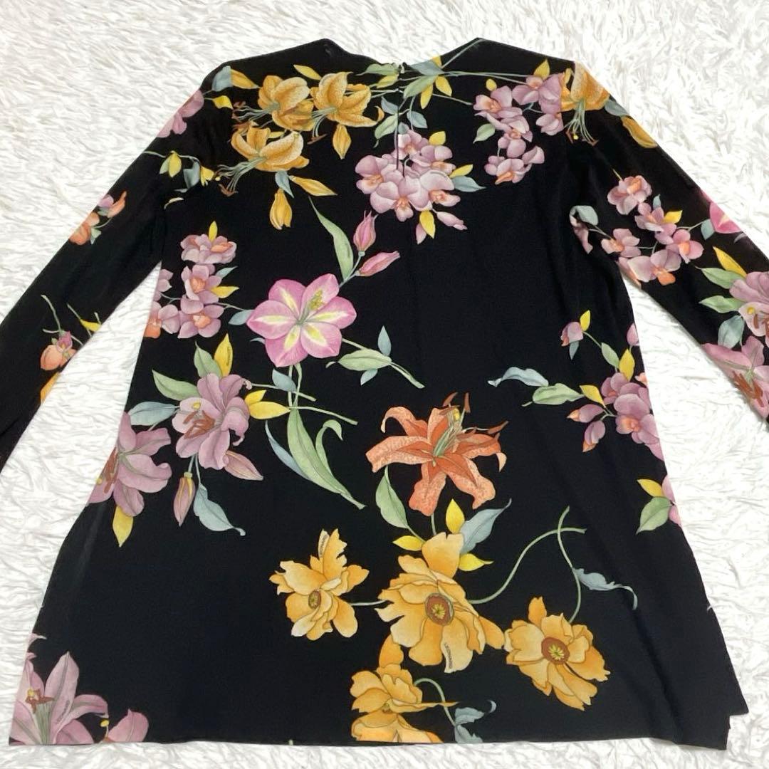 【稀少サイズ LL】レオナール チュニック カンカン素材 花柄 ブラック