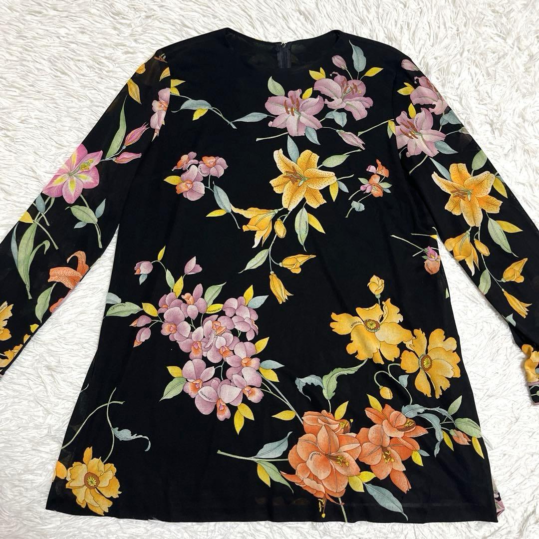 【稀少サイズ LL】レオナール チュニック カンカン素材 花柄 ブラック
