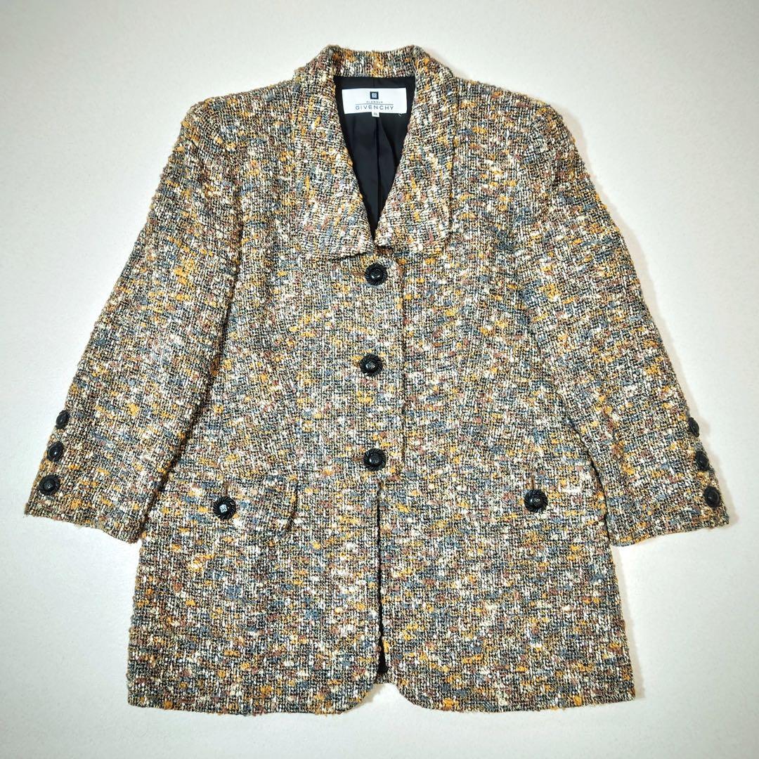 ジバンシィ　テーラードジャケット　ミックスツイード　ブークレ　ロゴ彫刻ボタン