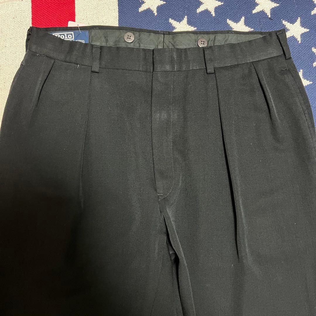 90s Ralph Laurenラルフローレン レーヨン 2タック 黒スラックス
