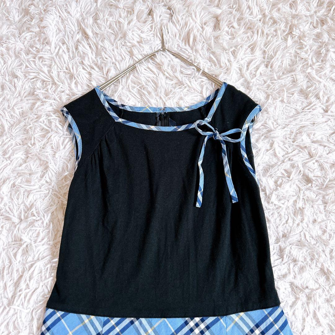美品⁂バーバリーロンドン⁂ ロングワンピース　切替　ノバチェック　リボン　160