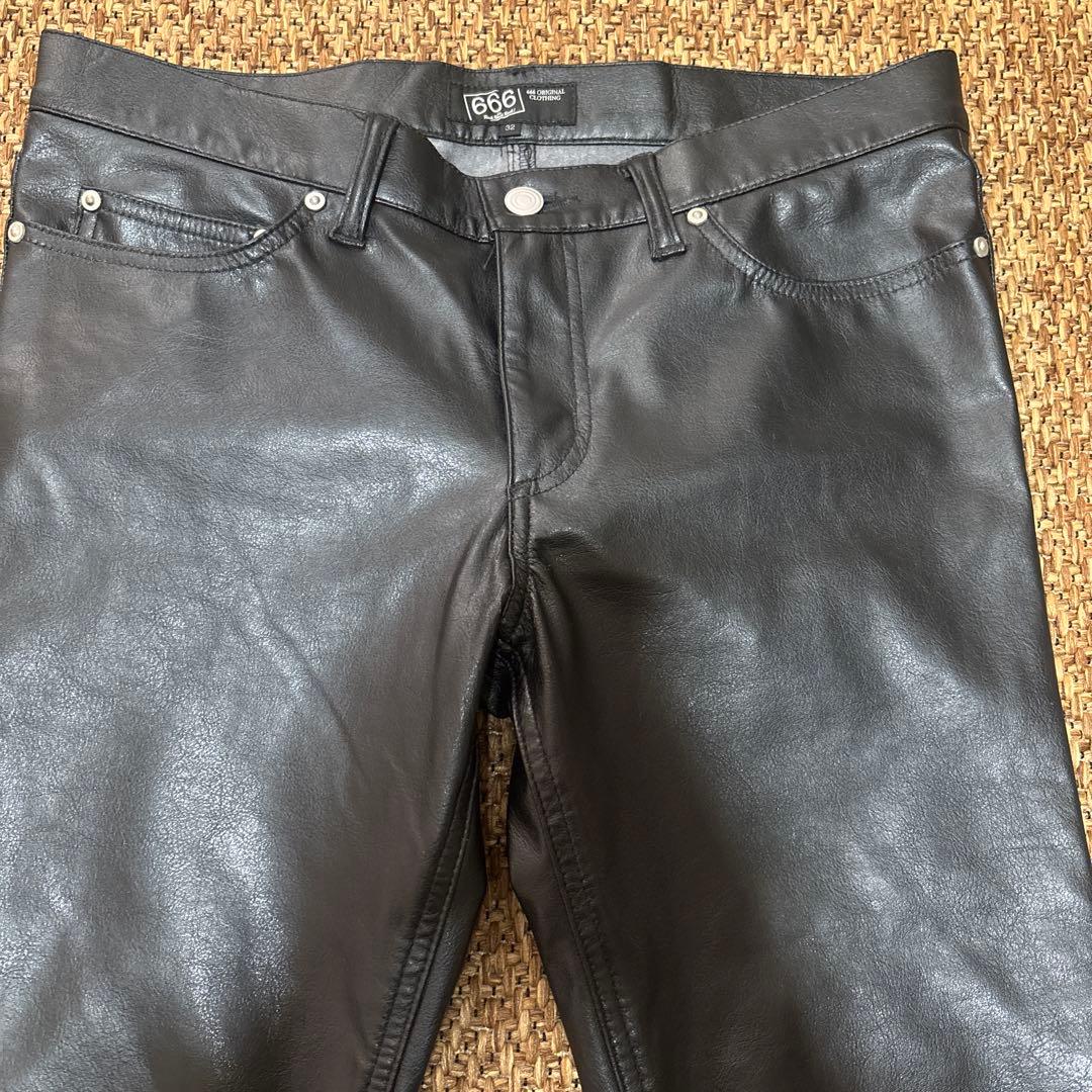 666 Original Clothing ブラック レザー パンツ 32