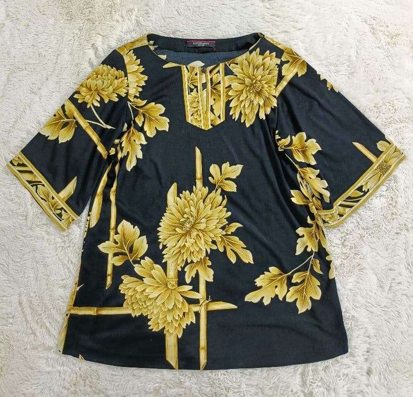 もりごんLEONARD カンカン素の花柄チュニック【XLサイズ】【七分丈】