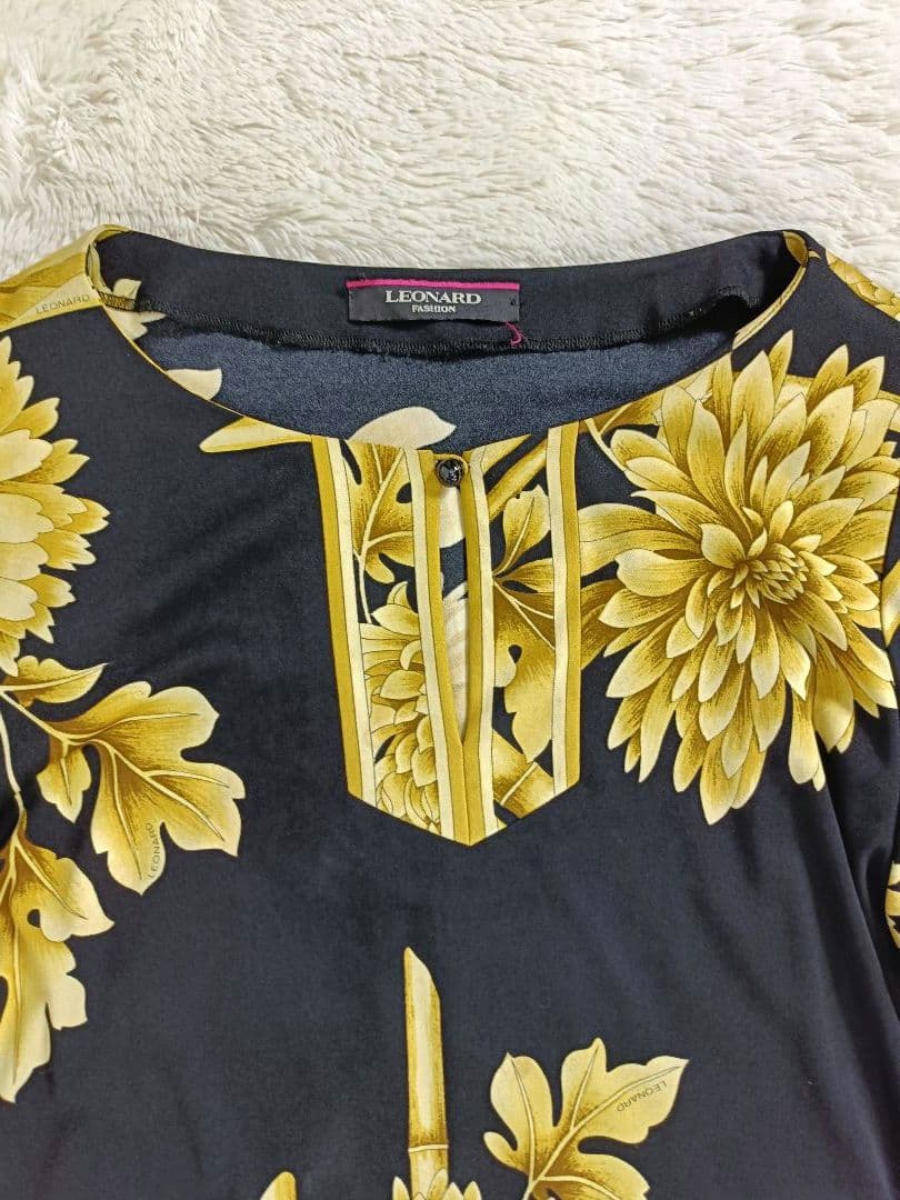 もりごんLEONARD カンカン素の花柄チュニック【XLサイズ】【七分丈】