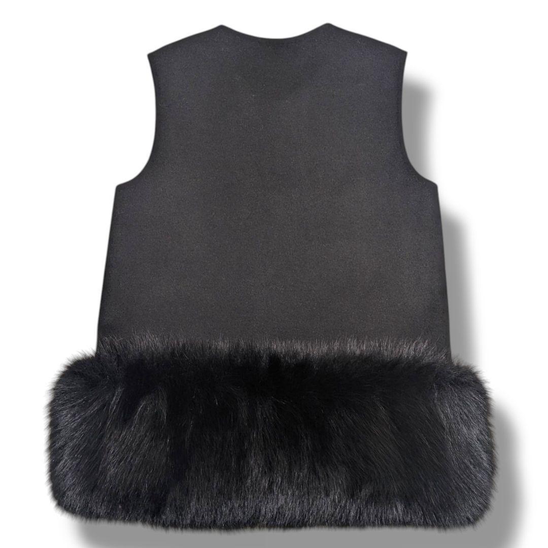 【美品】u-big 石井毛皮 ベスト ジレ ボリューム フォックスファー L 黒