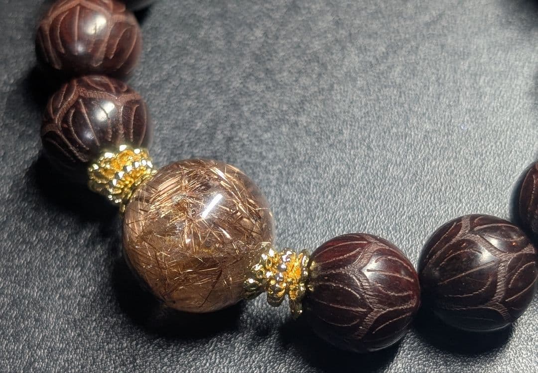 ゆみ超高品質キャッツアイゴールドルチル☓ブラウンルチル☓蓮彫り紫壇デザブレ