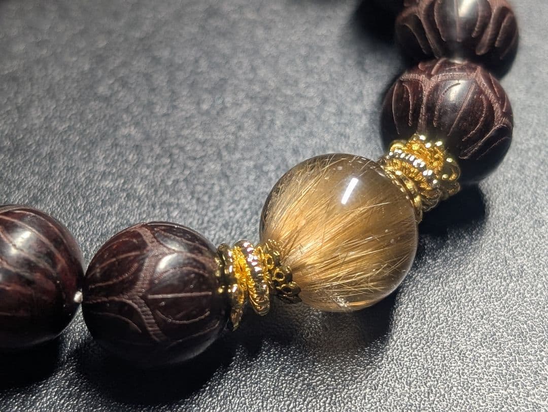 ゆみ超高品質キャッツアイゴールドルチル☓ブラウンルチル☓蓮彫り紫壇デザブレ