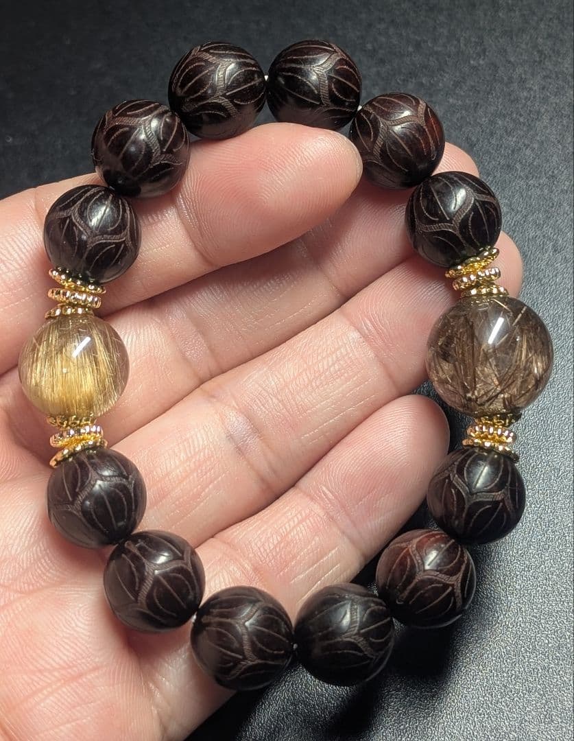 ゆみ超高品質キャッツアイゴールドルチル☓ブラウンルチル☓蓮彫り紫壇デザブレ