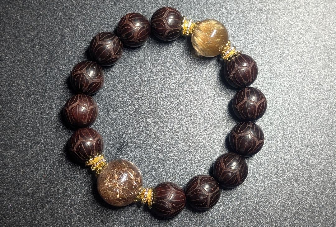 ゆみ超高品質キャッツアイゴールドルチル☓ブラウンルチル☓蓮彫り紫壇デザブレ