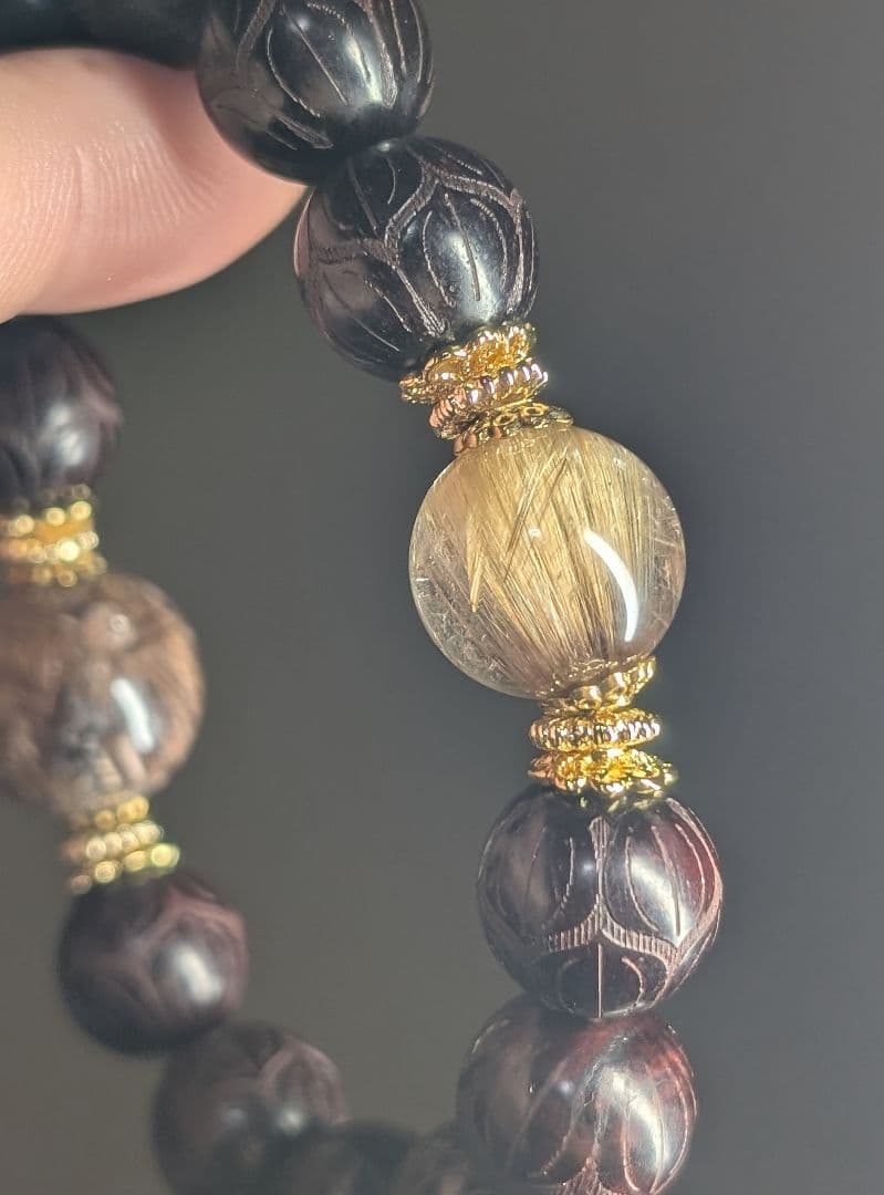 ゆみ超高品質キャッツアイゴールドルチル☓ブラウンルチル☓蓮彫り紫壇デザブレ