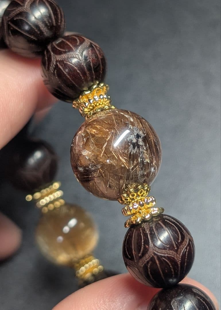 ゆみ超高品質キャッツアイゴールドルチル☓ブラウンルチル☓蓮彫り紫壇デザブレ