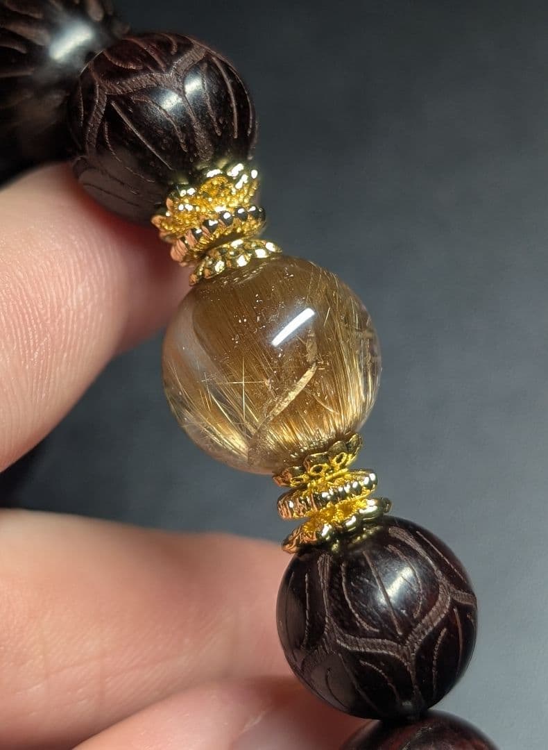 ゆみ超高品質キャッツアイゴールドルチル☓ブラウンルチル☓蓮彫り紫壇デザブレ