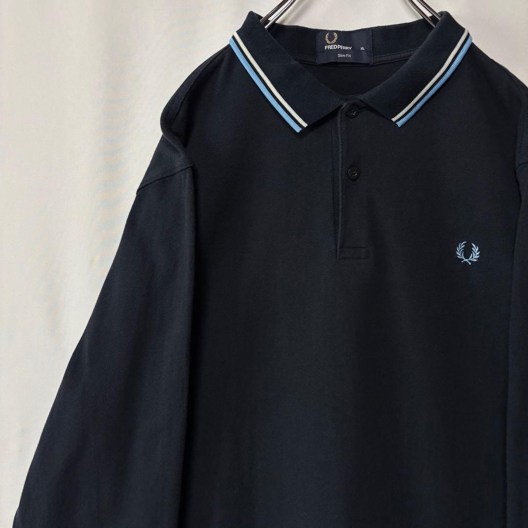 フレッドペリー　長袖ポロシャツ　ワンポイント刺繍ロゴ　XLサイズ　ブラック　古着