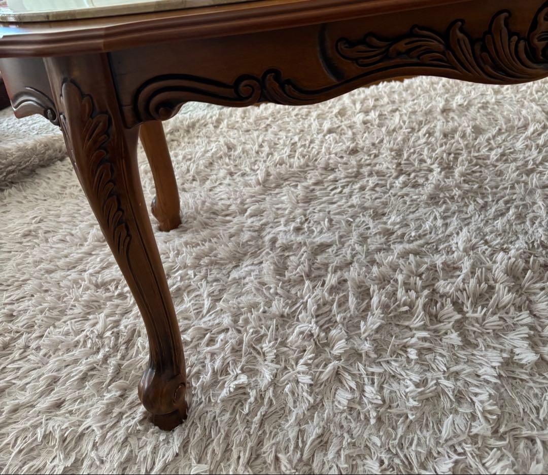 【ココりん　イタリア製 】アンティーク 大理石天板 猫脚 木製ローテーブル