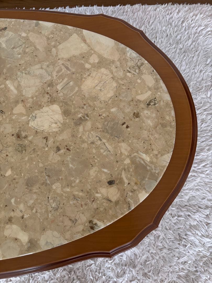 【ココりん　イタリア製 】アンティーク 大理石天板 猫脚 木製ローテーブル