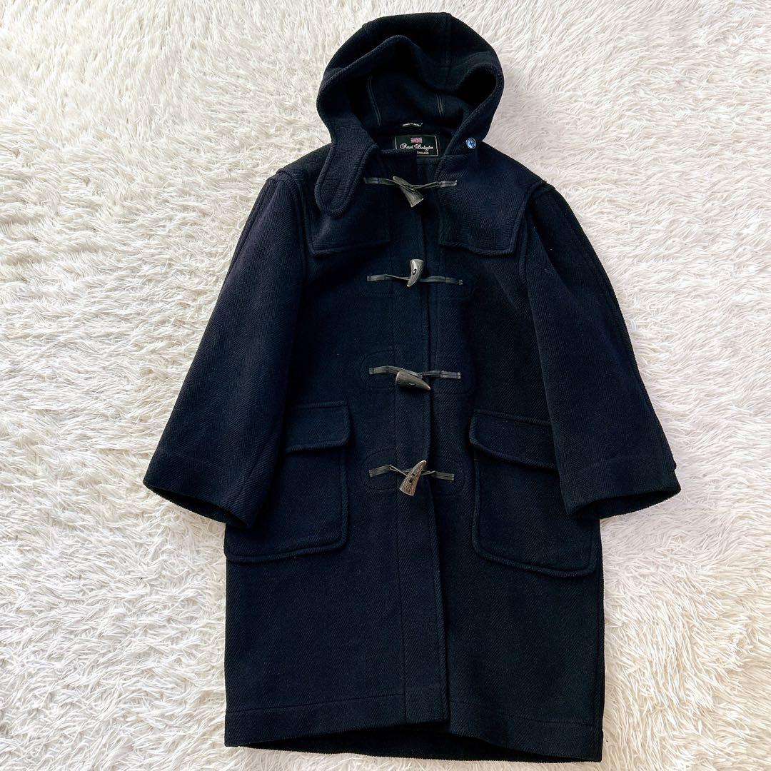 美品 ロイヤルバーリントン ダッフルコート ヘリンボーン ネイビー