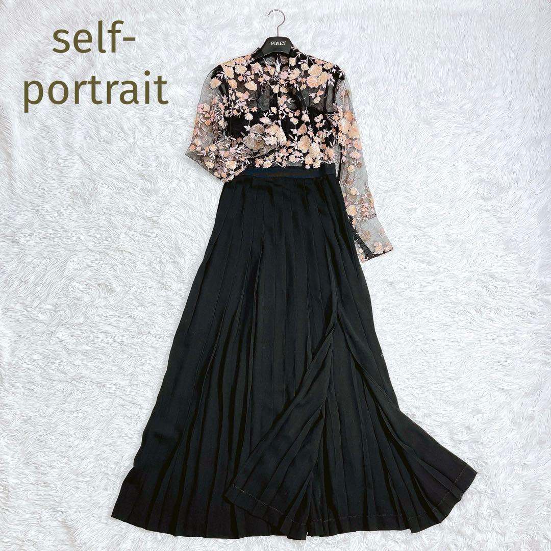 美品★self-portrait★ミッドナイトフローラルメッシュワンピースM相当