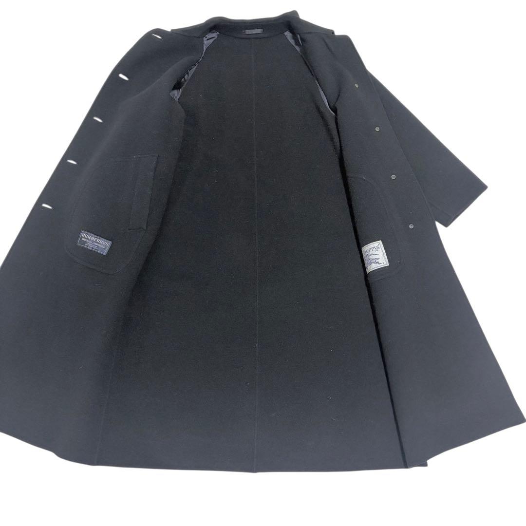 美品　バーバリーズ　シャドーチェック　カシミヤ ウールロングコート ブラック 黒