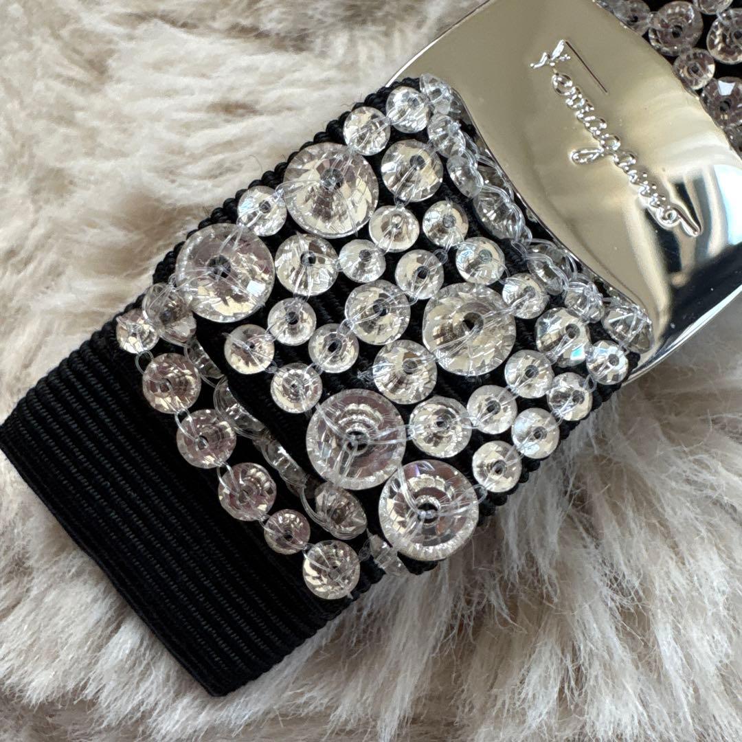 美品！Ferragamo フェラガモ ヴァラリボン バレッタ ストーン装飾 黒