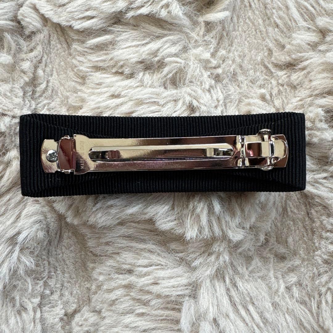 美品！Ferragamo フェラガモ ヴァラリボン バレッタ ストーン装飾 黒