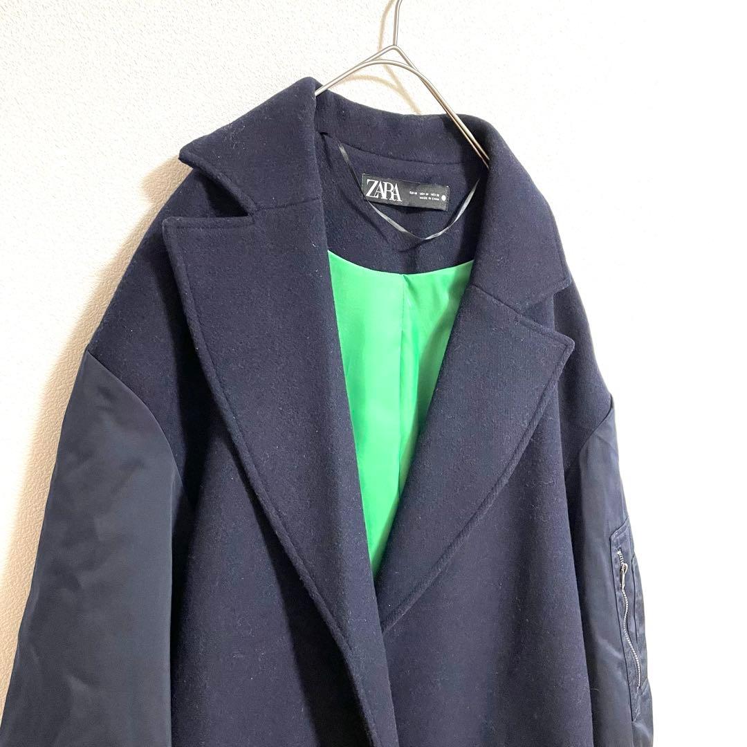 【美品】ZARA マッチングボンバーコート　ネイビー　M