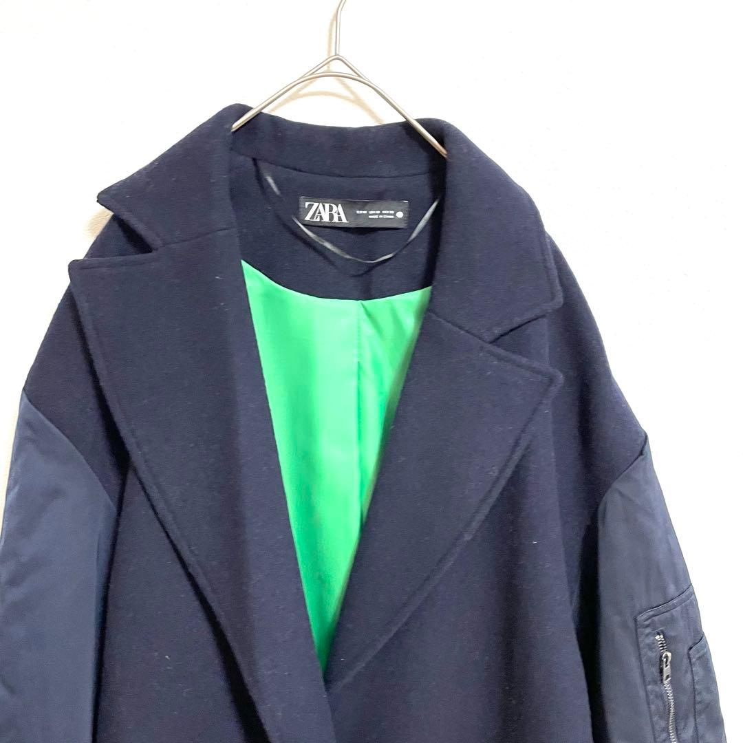 【美品】ZARA マッチングボンバーコート　ネイビー　M