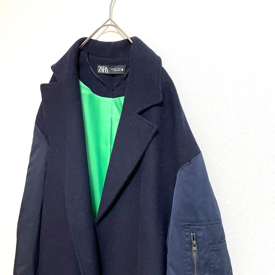 【美品】ZARA マッチングボンバーコート　ネイビー　M
