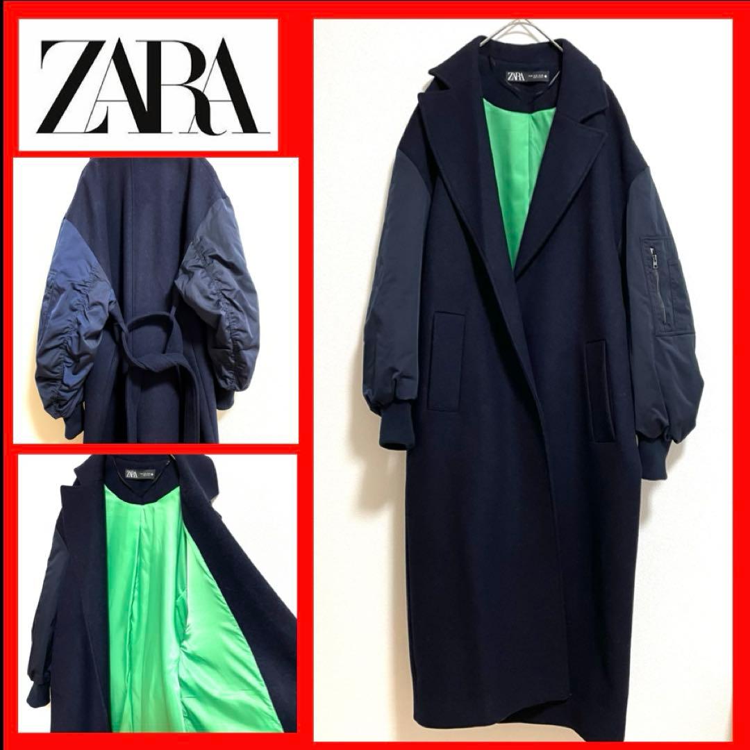【美品】ZARA マッチングボンバーコート　ネイビー　M