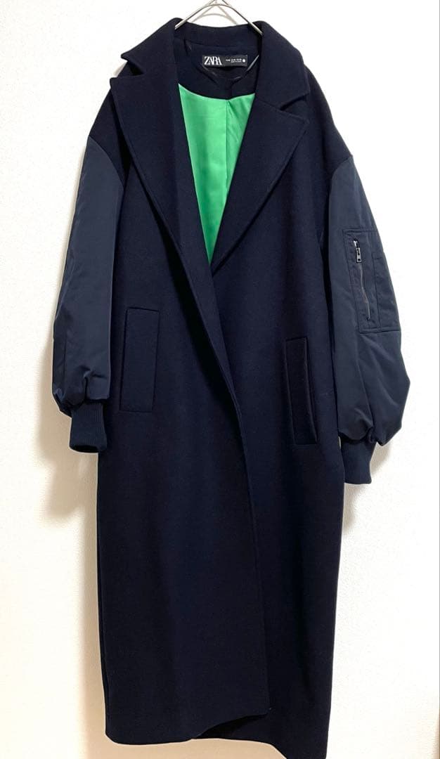 【美品】ZARA マッチングボンバーコート　ネイビー　M