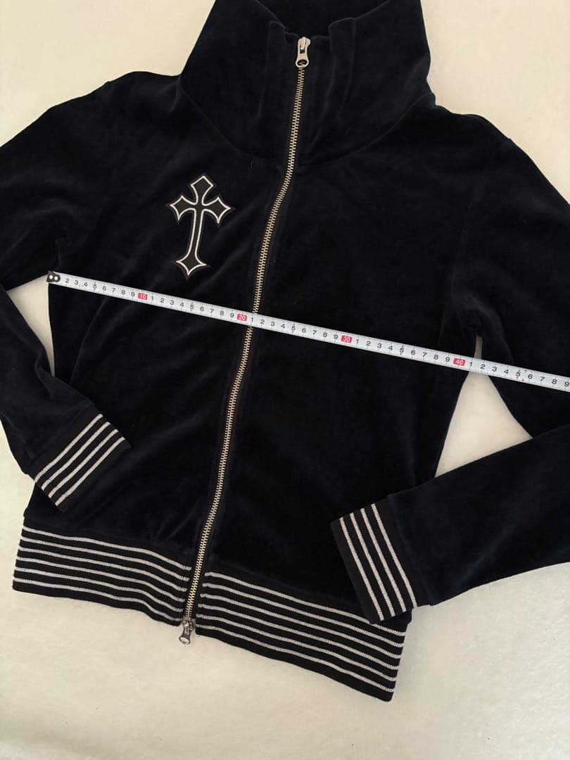 y2k ダークコア十字架銀刺繍　ベロアWジップゴシック平成　マクブリンククロス