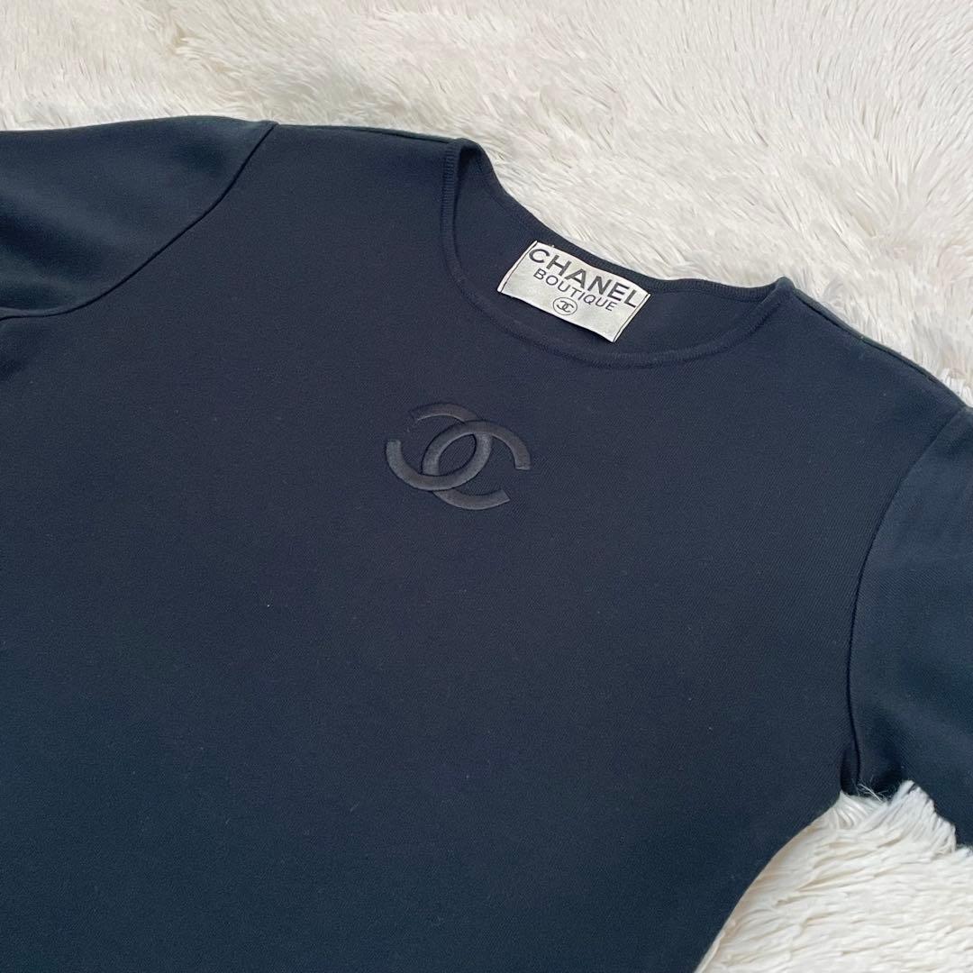 極美品 シャネル ココマーク ニット ワンピース 半袖 黒 M レディース