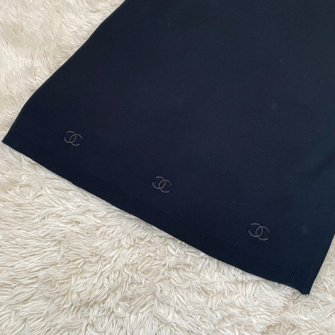 極美品 シャネル ココマーク ニット ワンピース 半袖 黒 M レディース